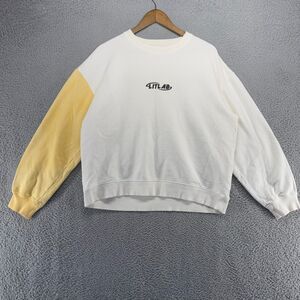 Pokemon Sweatshirt Adult Large White Yellow Pikachu Patch Boxy Spellout Litlab